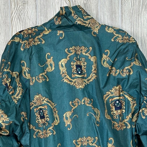 Vintage 80’s 90’s Slade Green and Gold Crest Print Nylon Windbreaker Size XL - Picture 7 of 13